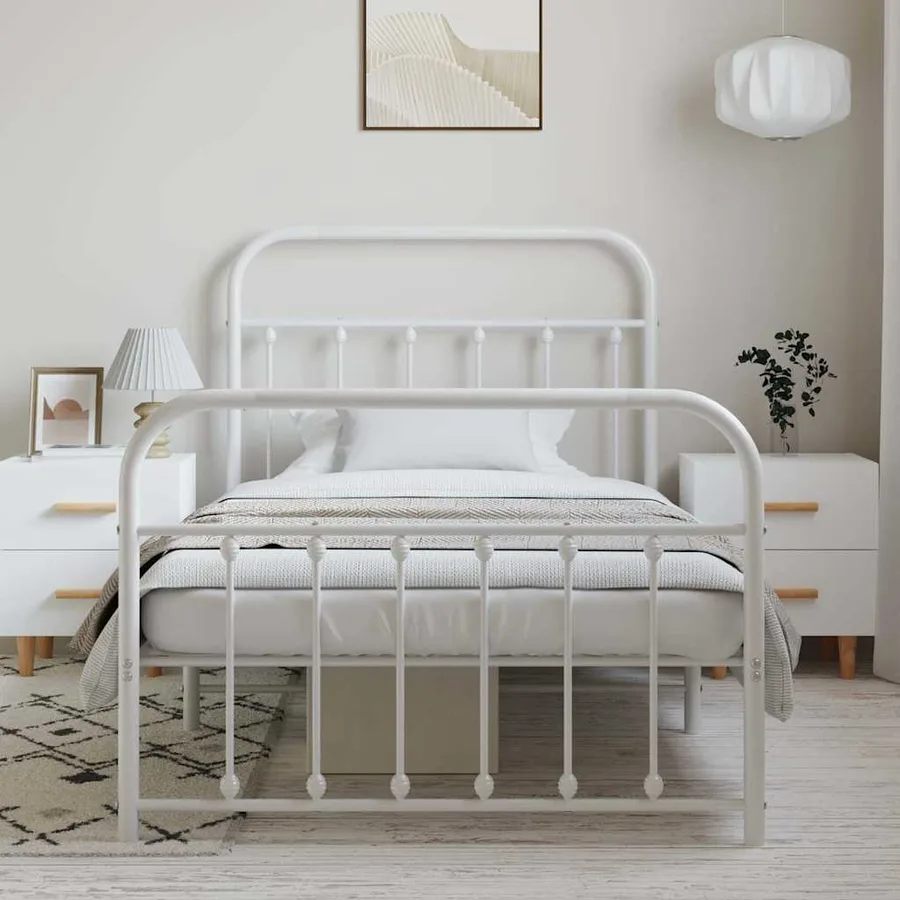 Cadre de lit métal sans matelas et pied de lit blanc 100x200 cm - 4