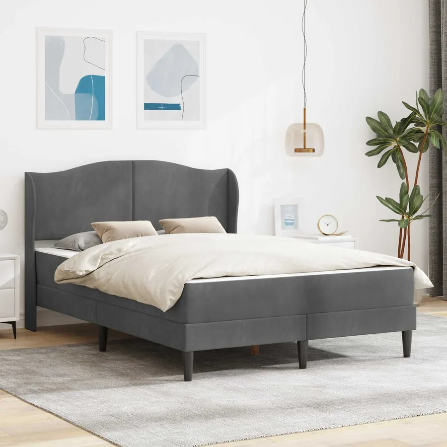 Cadre de lit avec tête de lit Gris foncé 140 x 190 cm Velours