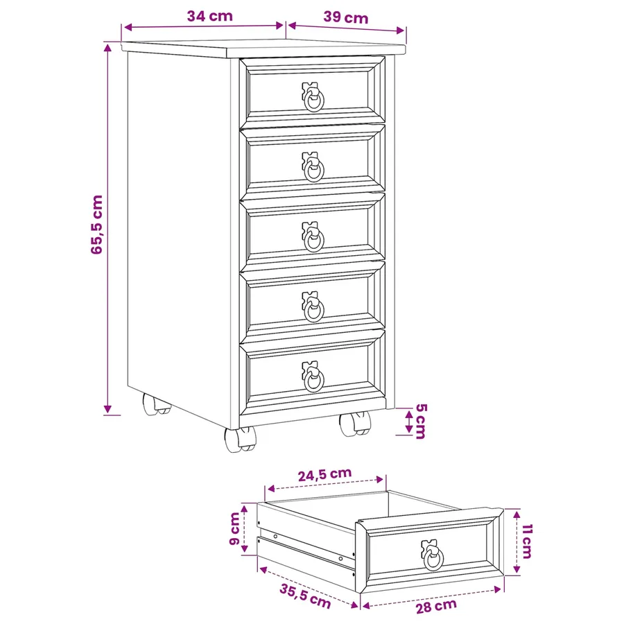 Cabinet Roulant avec Tiroirs CORONA Blanc - 9