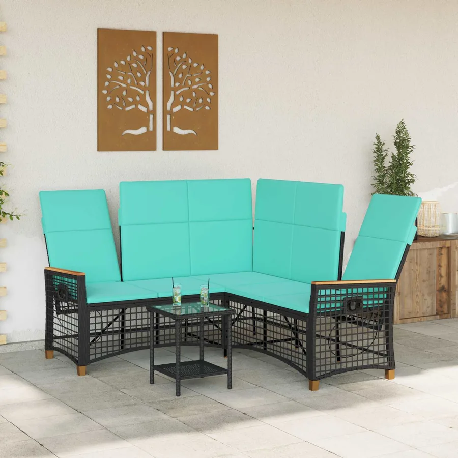 Ensemble de canapés inclinables de jardin Noir et turquoise - 3