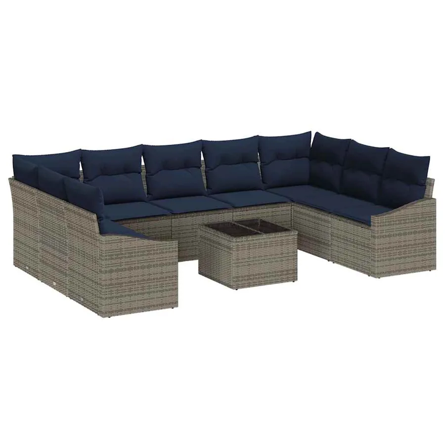 Ensemble de canapé de jardin 10 pcs Gris et marine polyrotin - 2