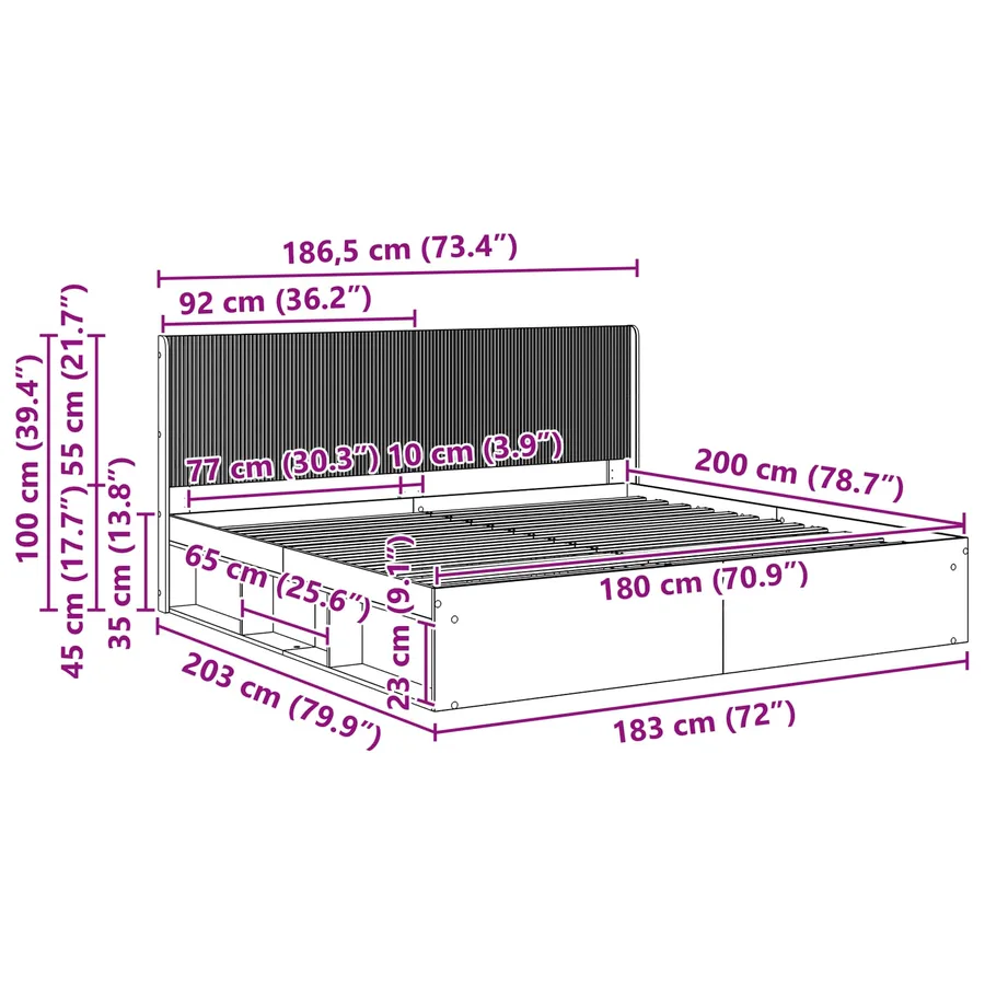 Cadre de lit avec rangement et tête de lit 2 pc - 8