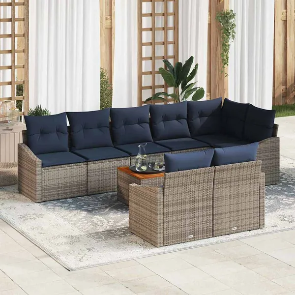 Ensemble de canapé de jardin 9 pcs Gris et bleu marine
