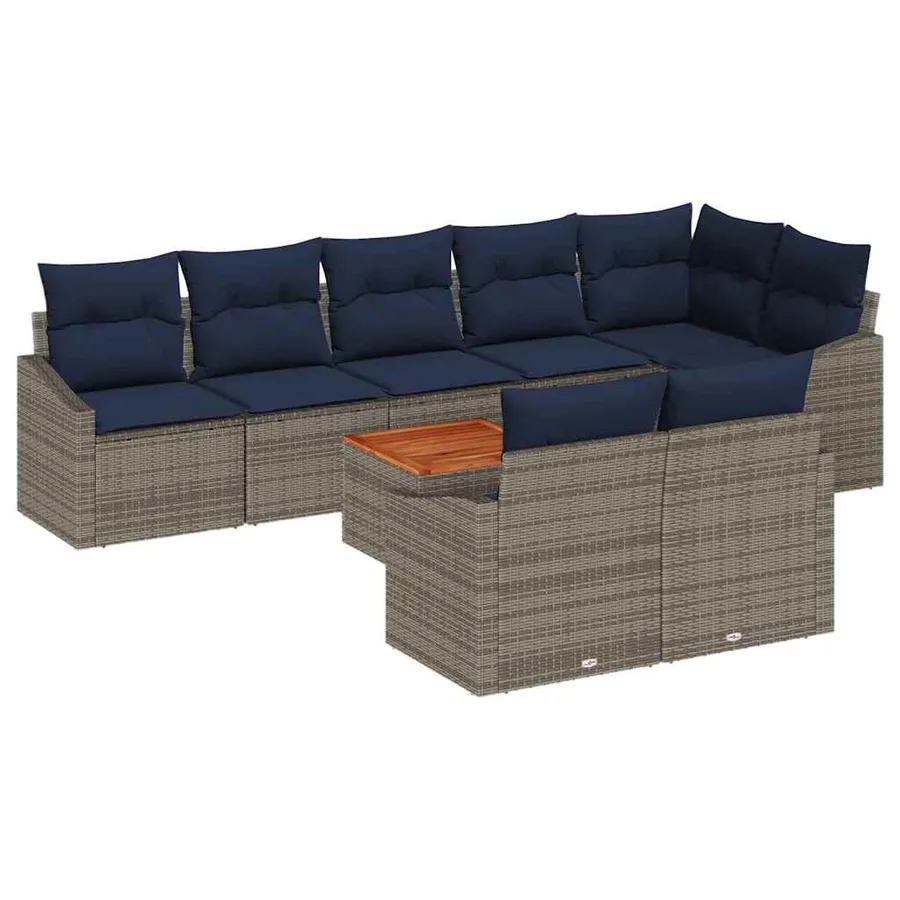 Ensemble de canapé de jardin 9 pcs Gris et bleu marine - 2