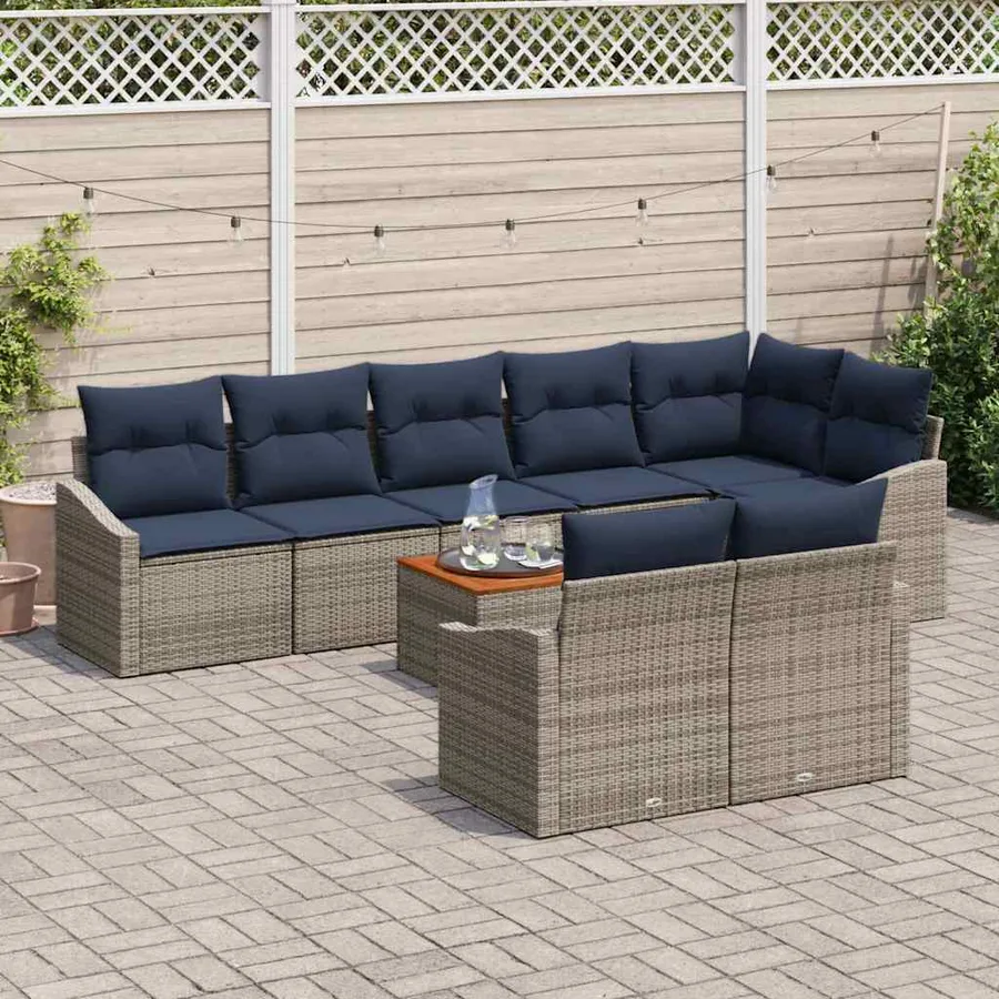 Ensemble de canapé de jardin 9 pcs Gris et bleu marine - 3