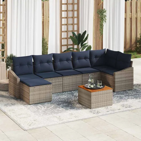 Ensemble de canapé de jardin 8 pcs Gris et bleu marine