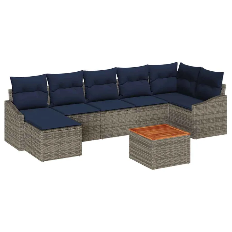 Ensemble de canapé de jardin 8 pcs Gris et bleu marine - 2