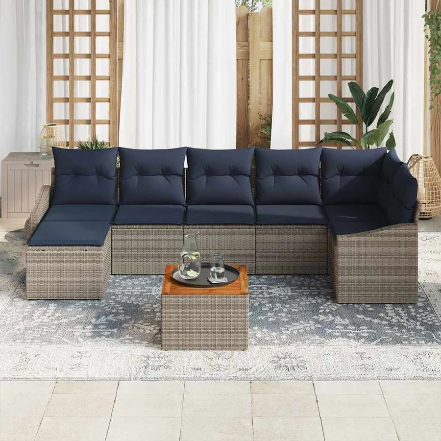Ensemble de canapé de jardin 8 pcs Gris et bleu marine - 3