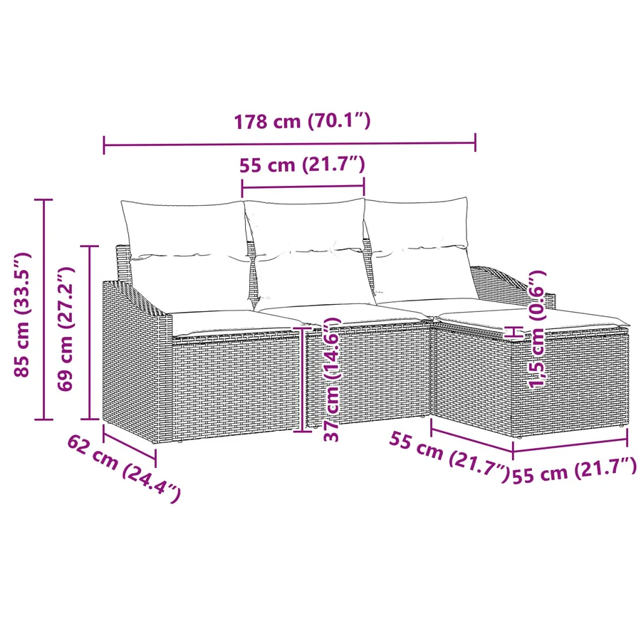 Ensemble de Canapés avec coussin 4 pcs Gris et marine polyrotin - 12