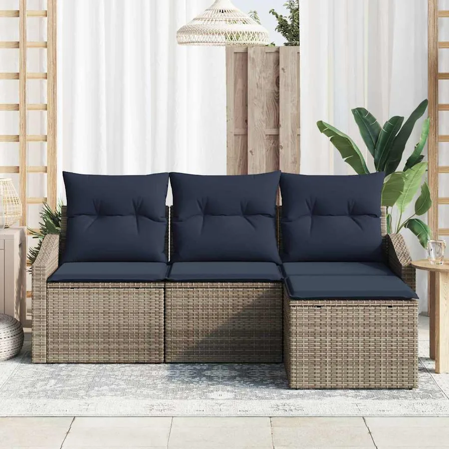 Ensemble de Canapés avec coussin 4 pcs Gris et marine polyrotin - 3