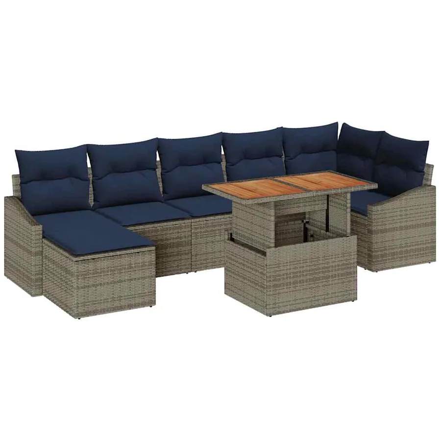 Ensemble de canapé de jardin 8 pcs Gris Poly rotin - 2