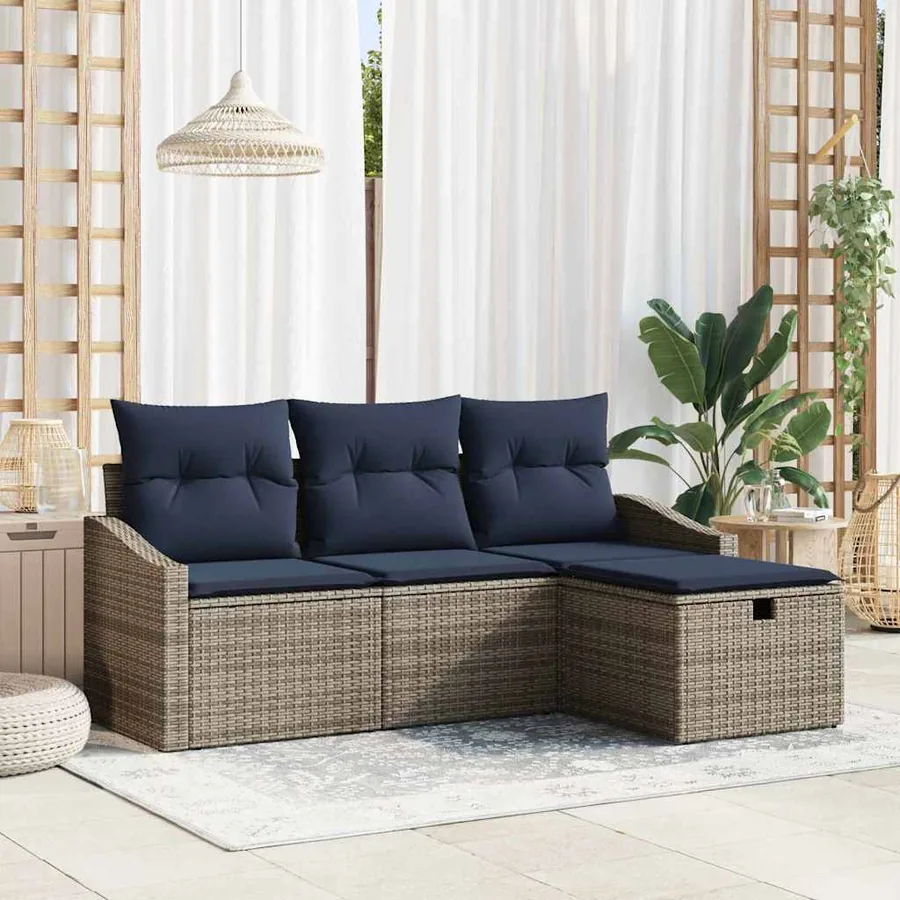 Ensemble de Canapés avec coussin 3 pcs polyrotin
