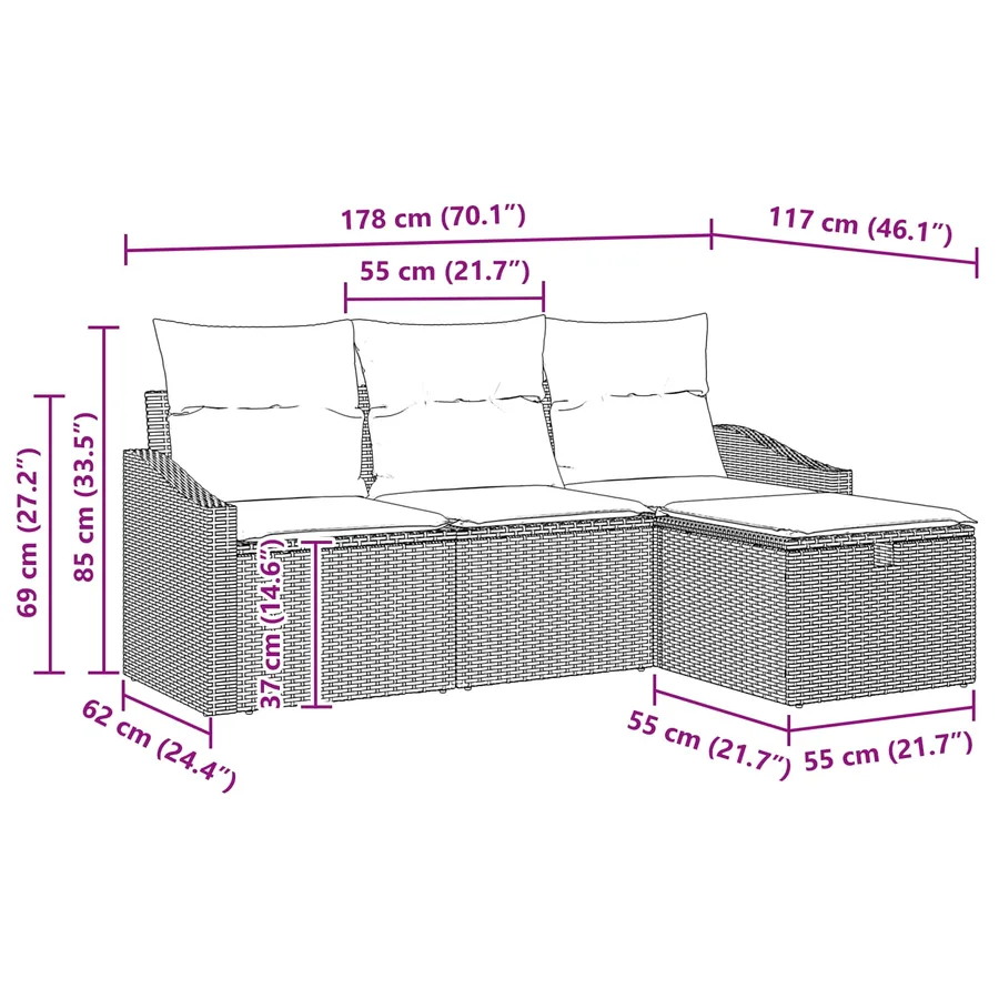 Ensemble de Canapés avec coussin 3 pcs polyrotin - 12