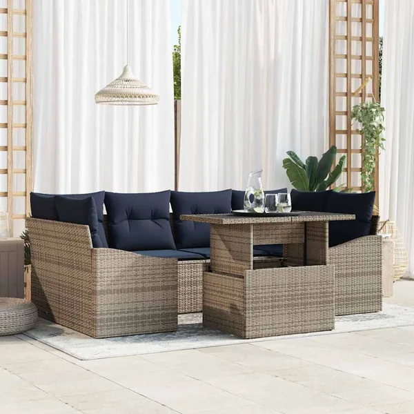 Ensemble de canapé de jardin 7 pcs Gris Poly rotin