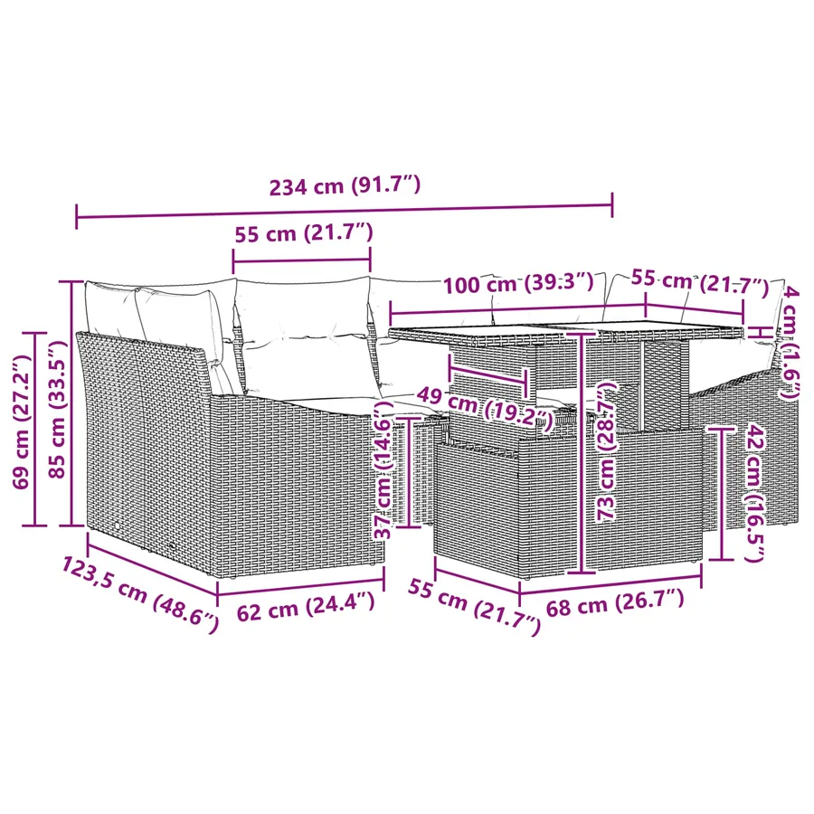 Ensemble de canapé de jardin 7 pcs Gris Poly rotin - 15
