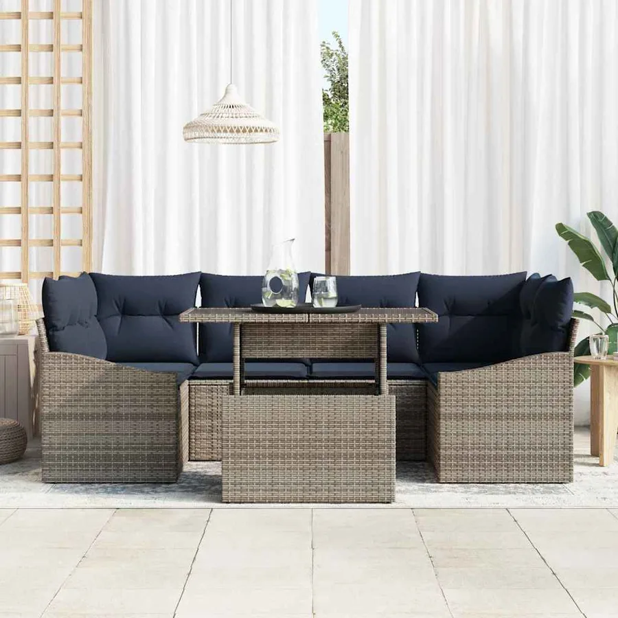 Ensemble de canapé de jardin 7 pcs Gris Poly rotin - 3