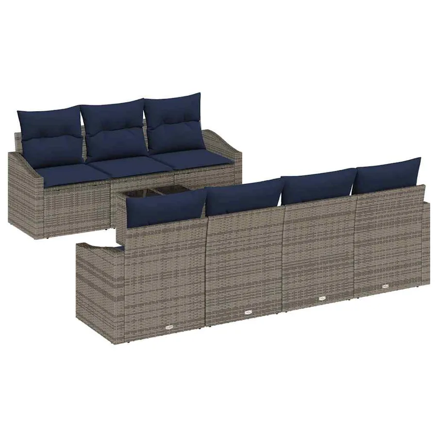 Ensemble de Canapés avec coussin 8 pcs Gris et marine polyrotin - 2