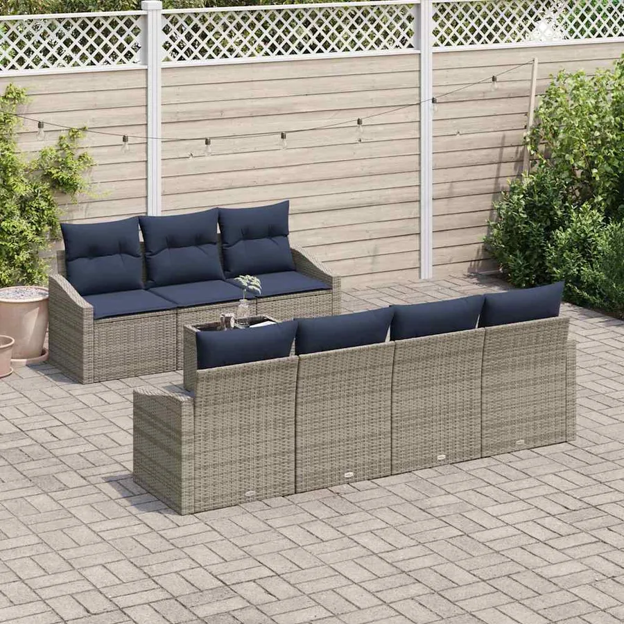 Ensemble de Canapés avec coussin 8 pcs Gris et marine polyrotin - 3