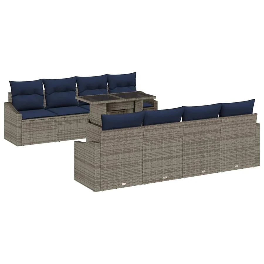 Ensemble de canapé de jardin avec coussin 9 pcs Gris polyrotin - 2
