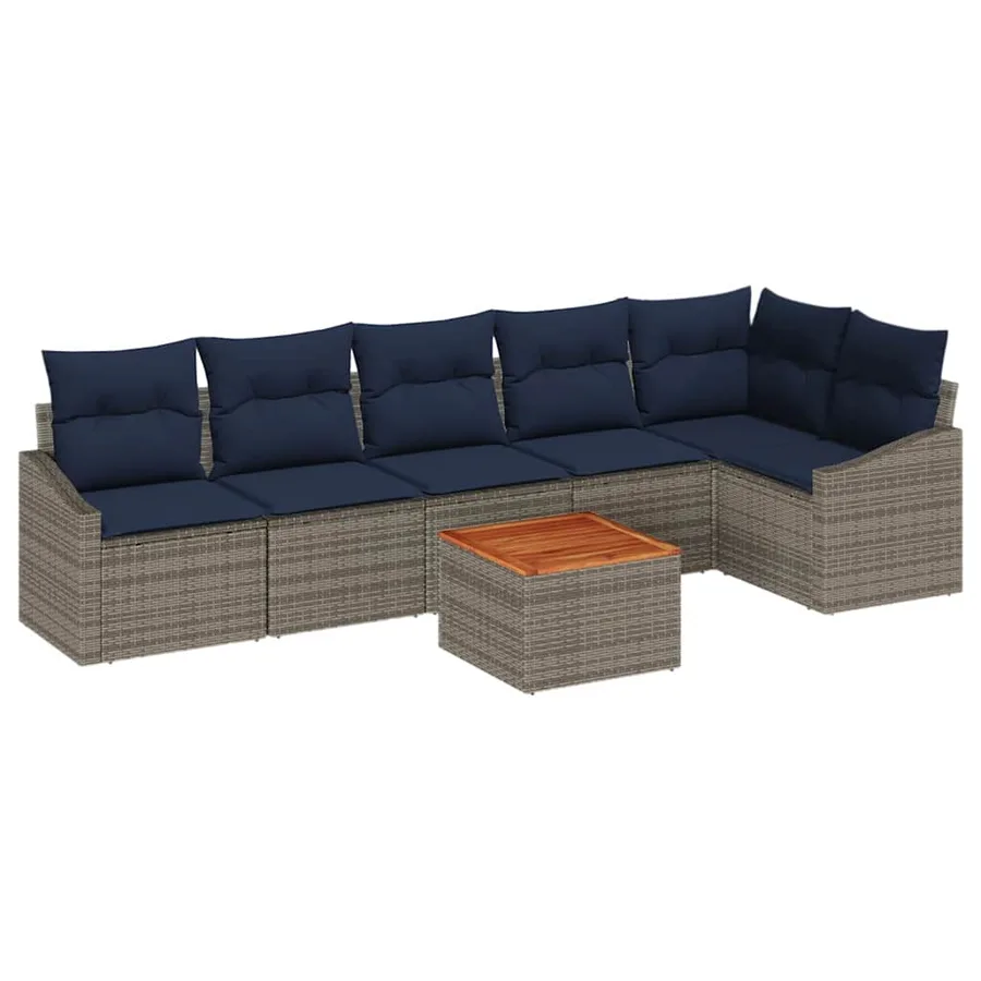 Ensemble de canapé de jardin 7 pcs Gris et bleu marine - 2