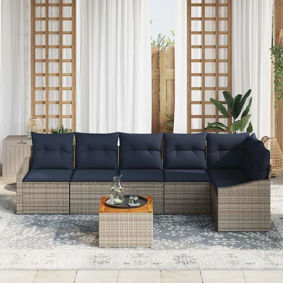 Ensemble de canapé de jardin 7 pcs Gris et bleu marine - 3