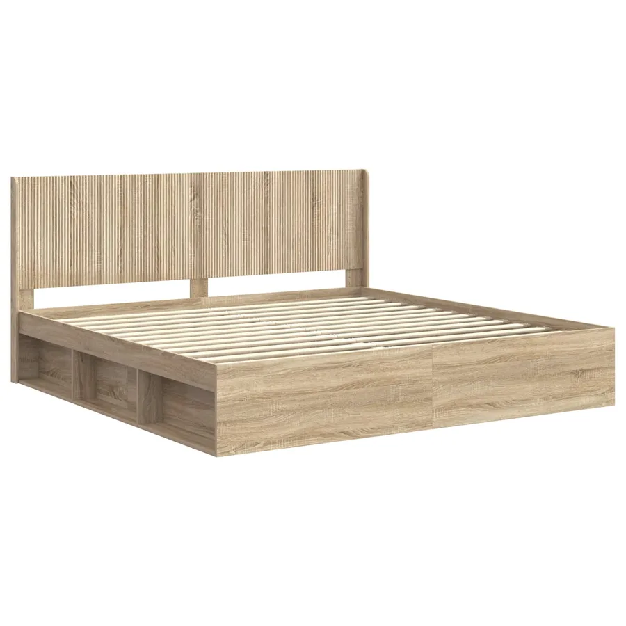 Cadre de lit avec rangement et tête de lit Chêne Sonoma - 4