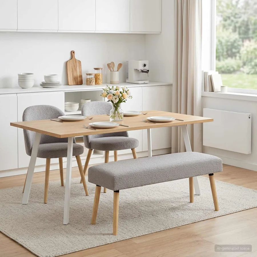 banc Uni Gris clair 110 x 40 x 46 cm Bouclé