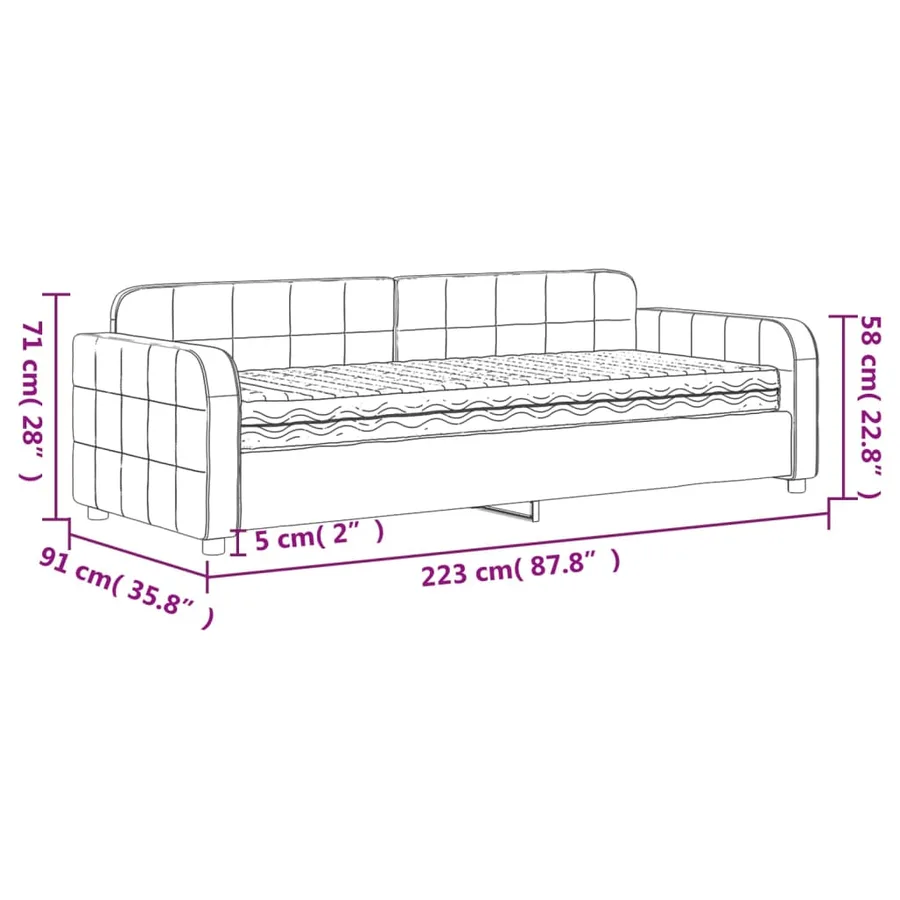 Lit de jour avec matelas rose 80x200 cm velours - 12