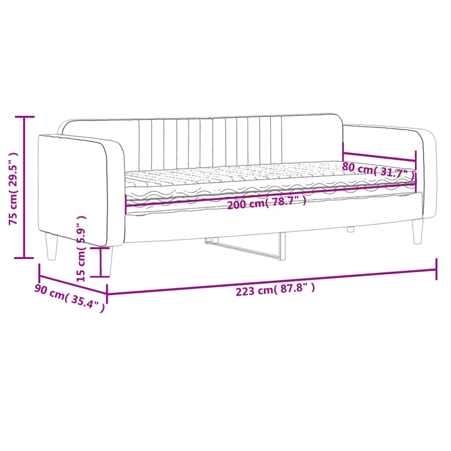 Lit de jour avec matelas rose 80x200 cm velours - 12