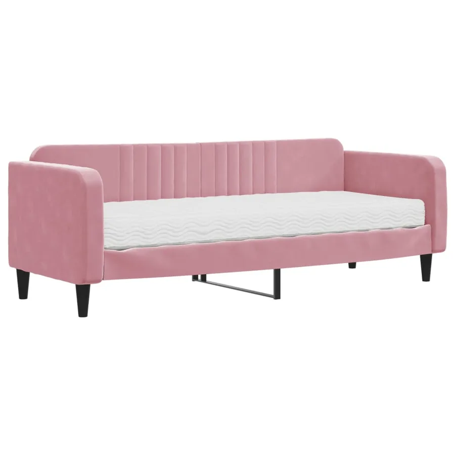 Lit de jour avec matelas rose 80x200 cm velours - 2