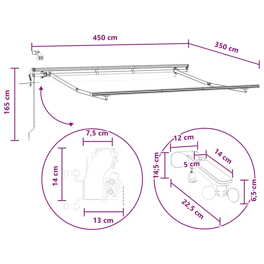 Auvent rétractable Sable 450 × 350 cm Polyester - 12