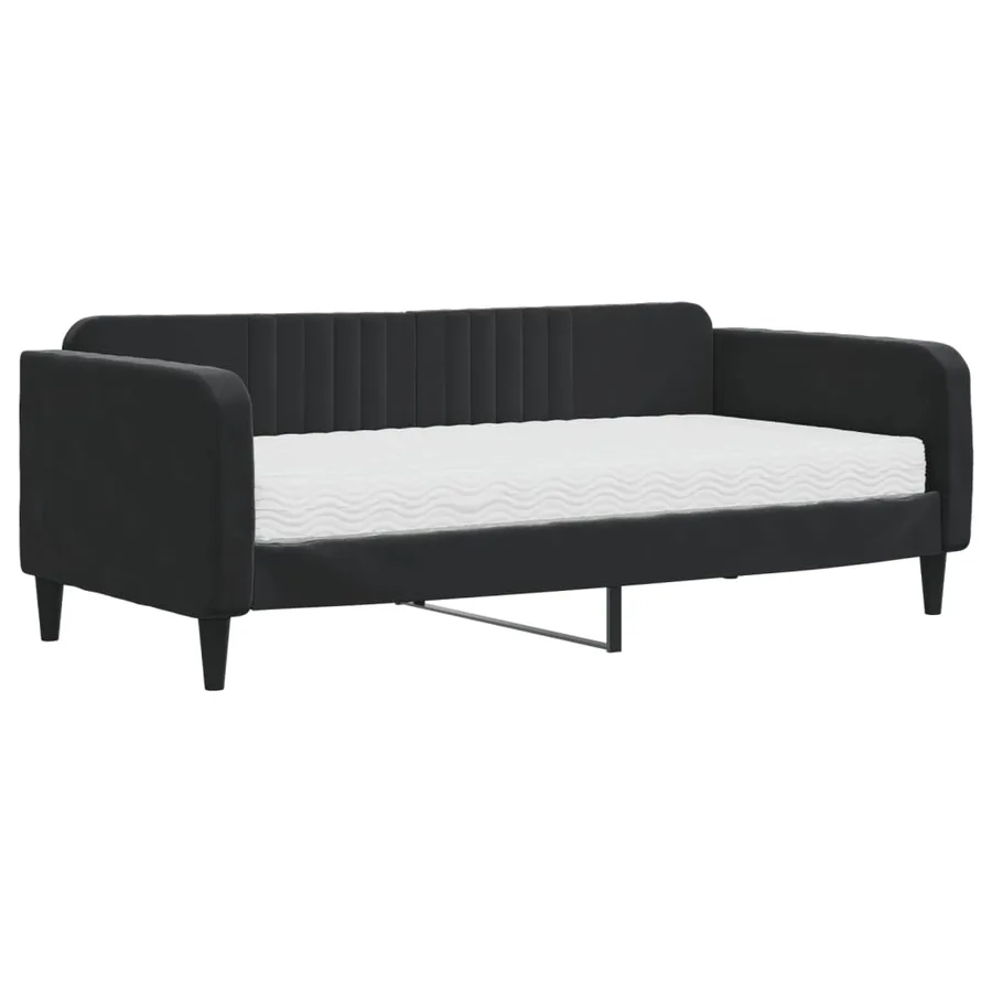 Lit de jour avec matelas noir 90x190 cm velours - 2
