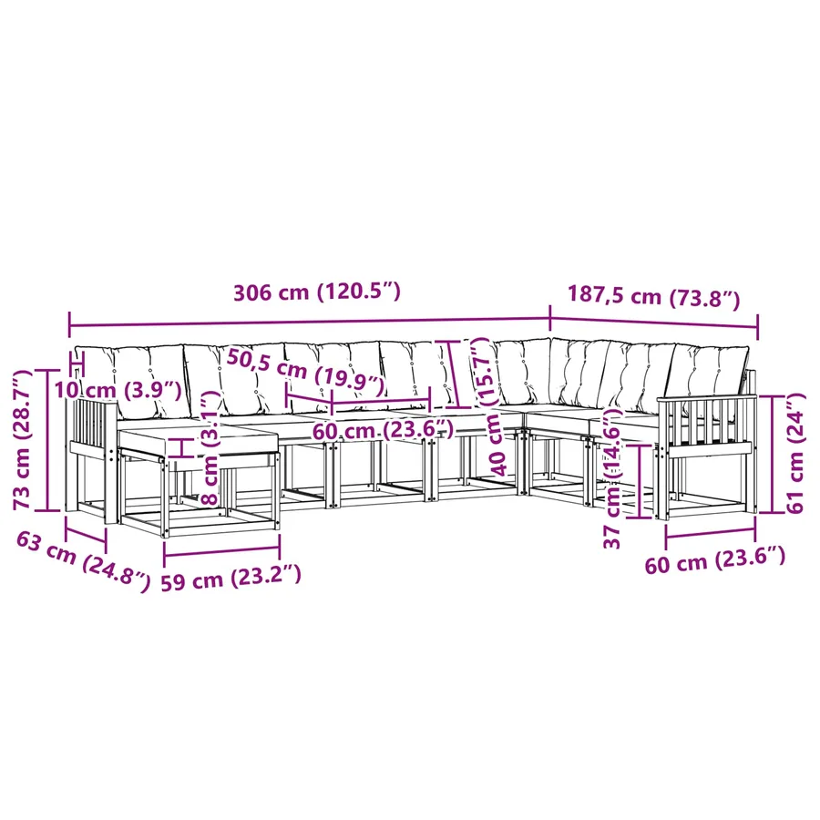 Ensemble de canapés d'extérieur 8 pcs Blanc et gris clair - 10