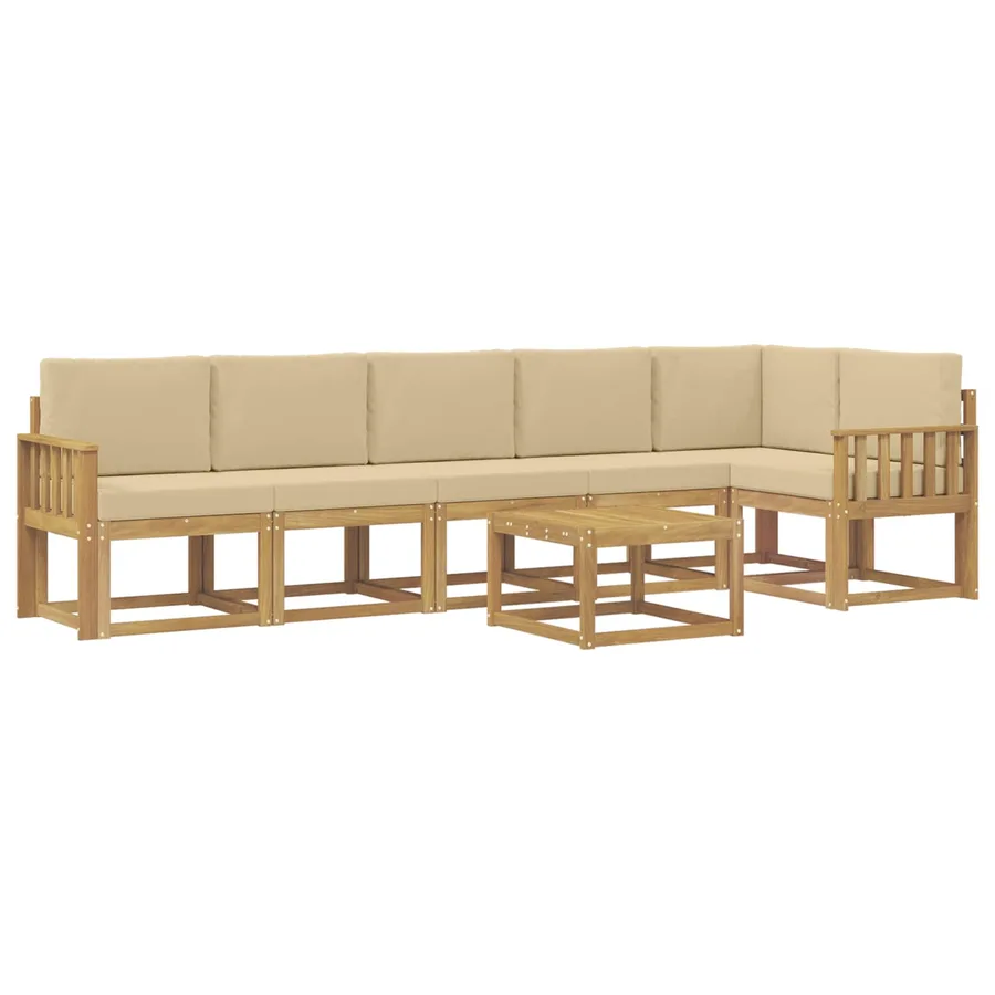 Ensemble de canapés d'extérieur 7 pcs Blanc et Beige Polyester - 2