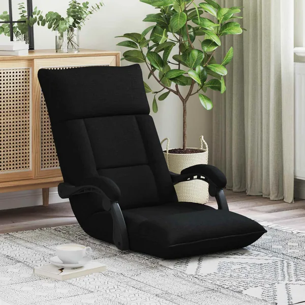 Fauteuil de sol ajustable Noir Tissu