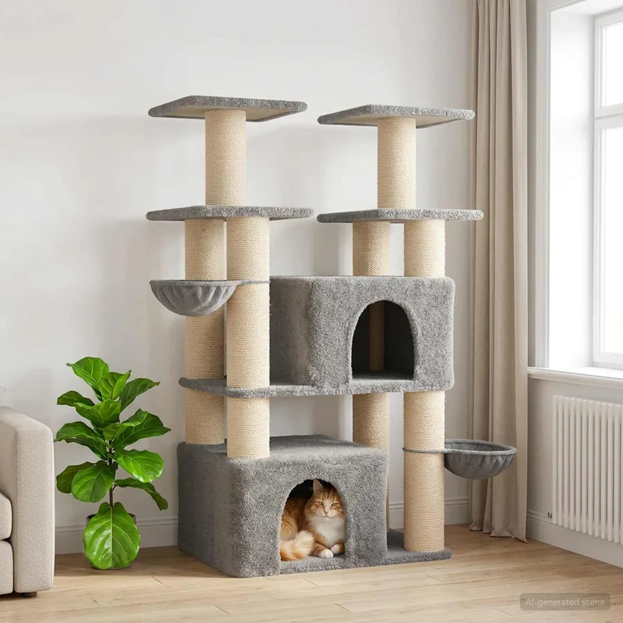 Arbre à chat avec poteaux à griffer en sisal 2 pc Gris clair