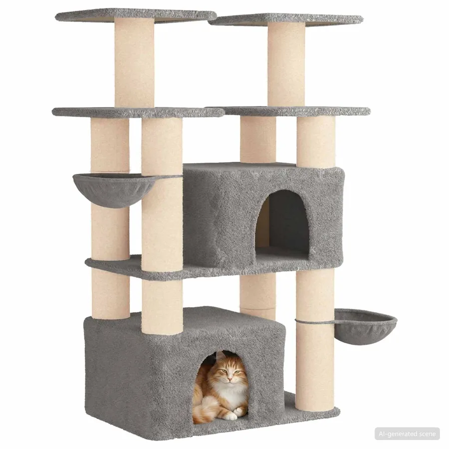 Arbre à chat avec poteaux à griffer en sisal 2 pc Gris clair - 3