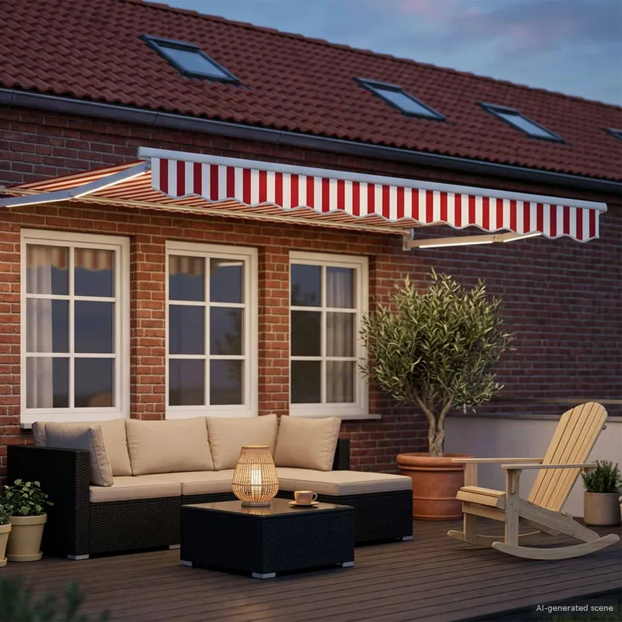 Store rétractable manuel avec LEDs Rouge et Blanc 2,5 x 2 m - 3