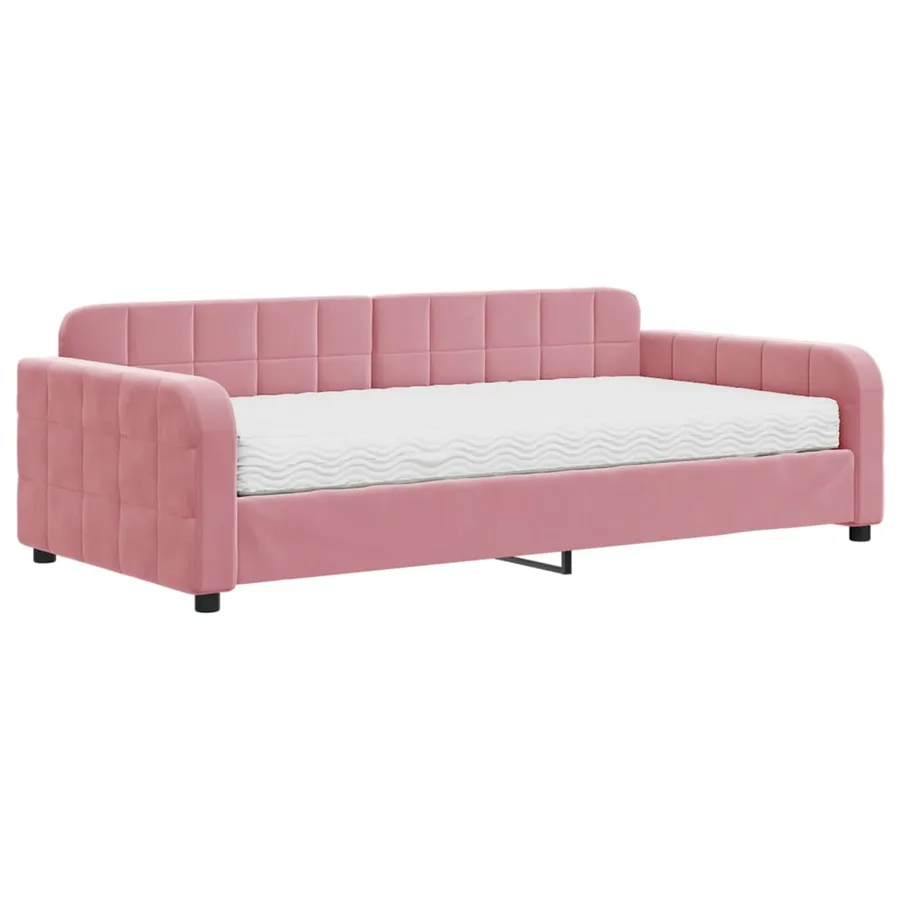 Lit de jour avec matelas rose 100x200 cm velours - 2