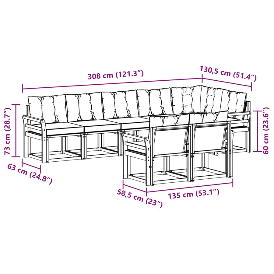 Ensemble de canapés d'extérieur 8 pcs Blanc et gris clair - 9