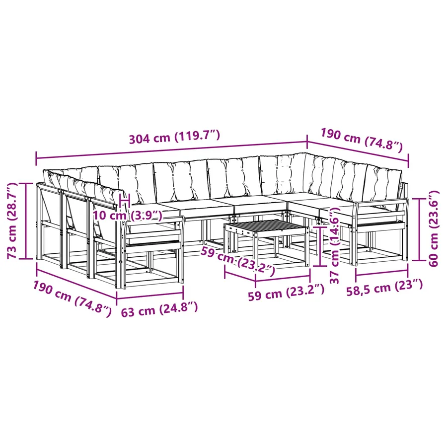 Ensemble de canapés d'extérieur 10 pcs Blanc et crème - 8