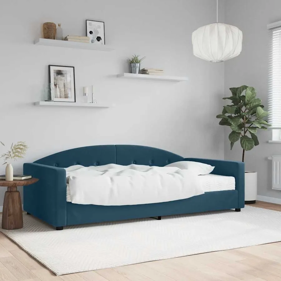 Lit de jour avec matelas bleu 100x200 cm velours