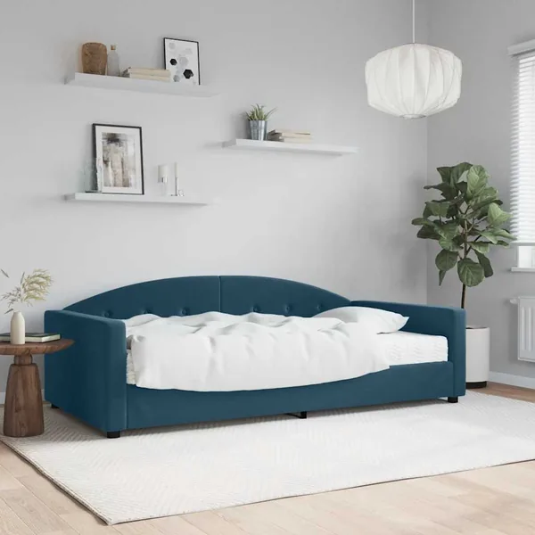 Lit de jour avec matelas bleu 100x200 cm velours