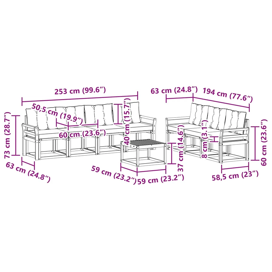 Ensemble de canapés d'extérieur 8 pcs Blanc et gris clair - 8