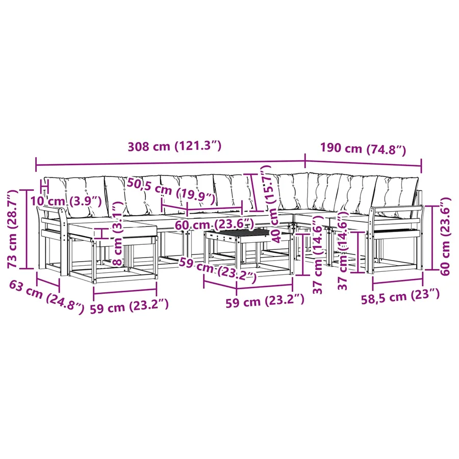 Ensemble de canapés d'extérieur 9 pcs Blanc et gris clair - 11