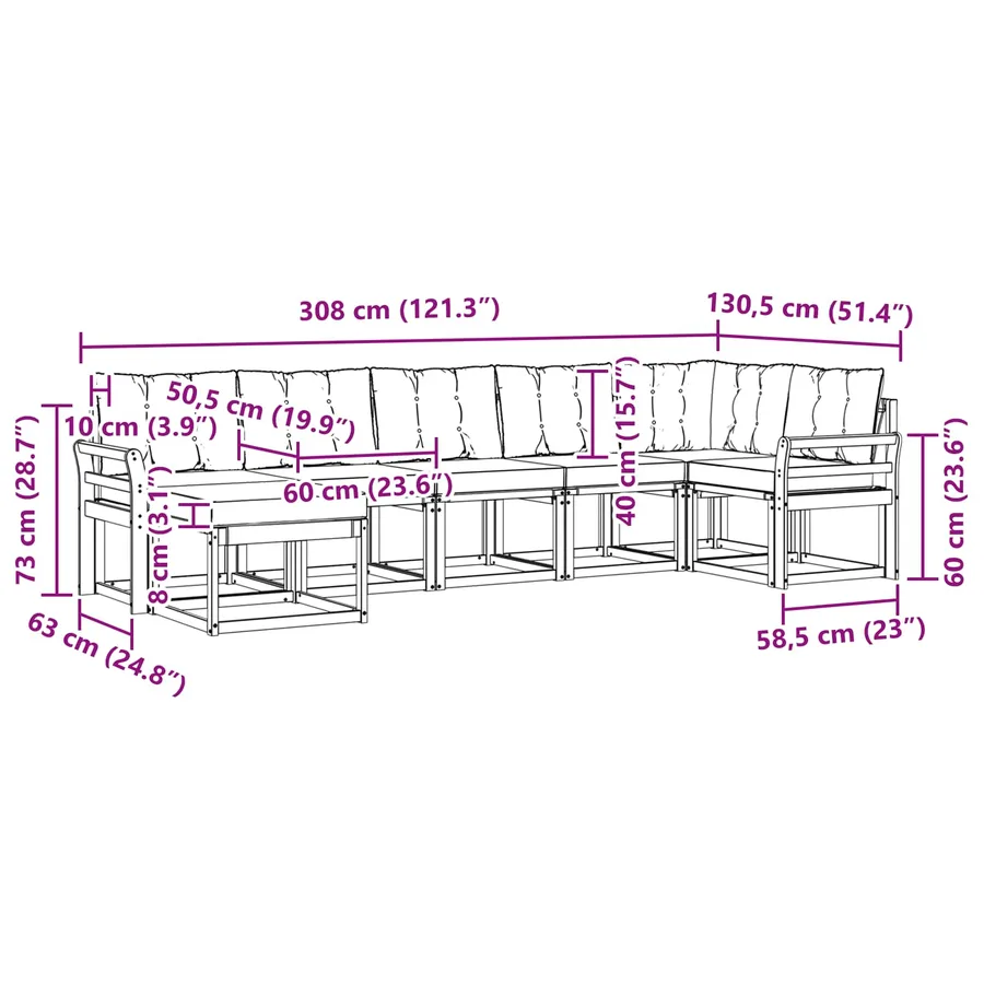 Ensemble de canapés d'extérieur 7 pcs Blanc et gris clair - 11