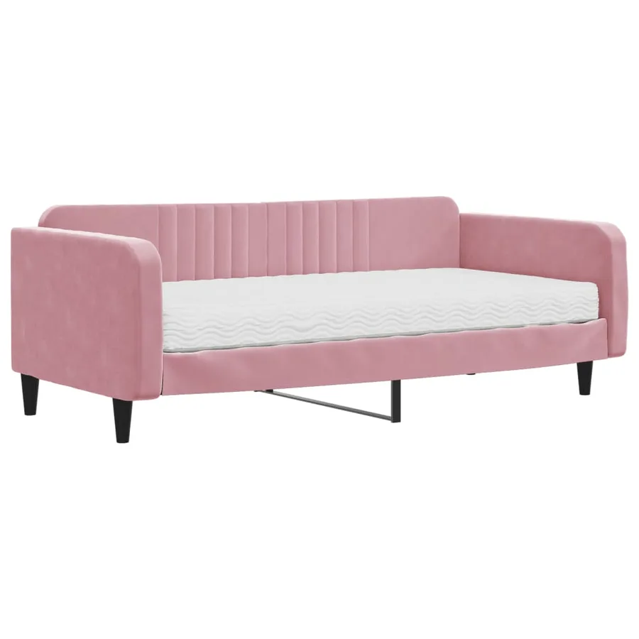 Lit de jour avec matelas rose 100x200 cm velours - 2