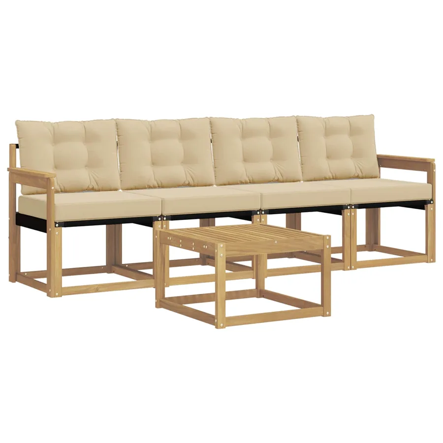 Ensemble de canapés d'extérieur 5 pcs Blanc et Beige - 2