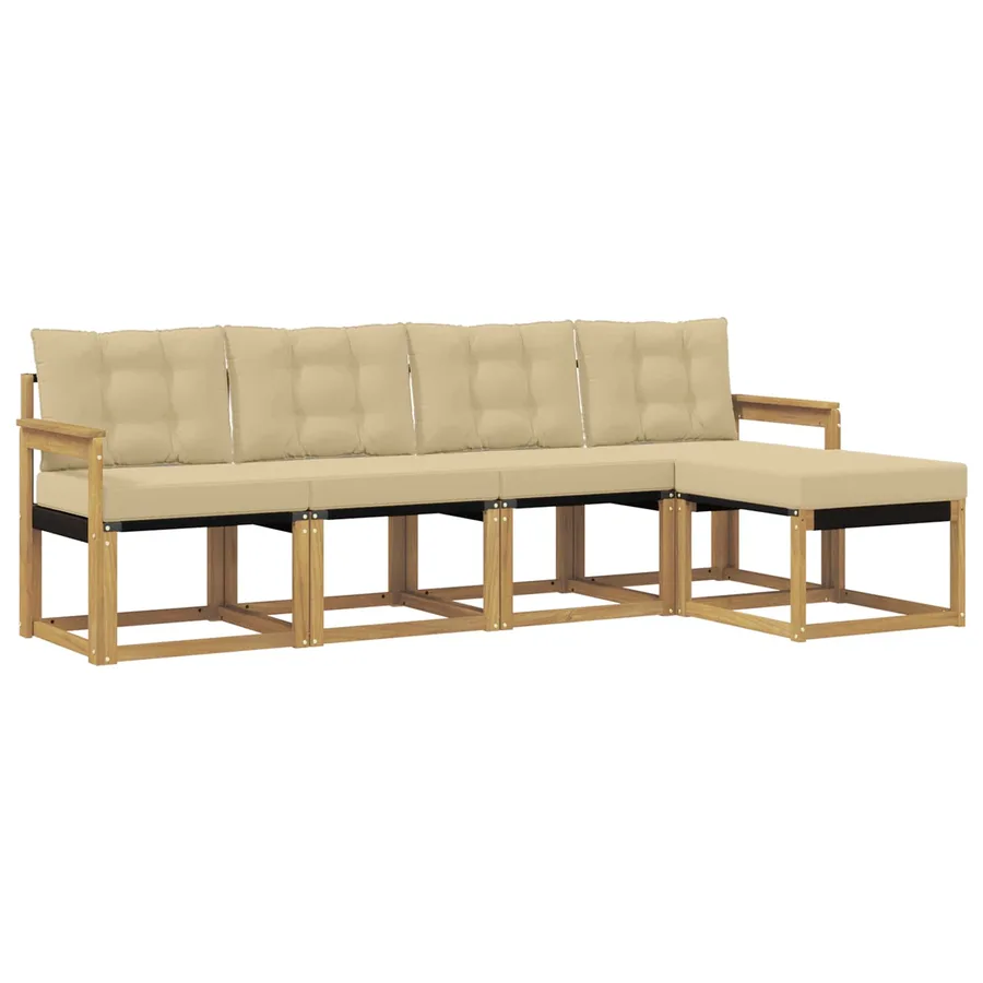 Ensemble de canapés d'extérieur 5 pcs Blanc et Beige - 2