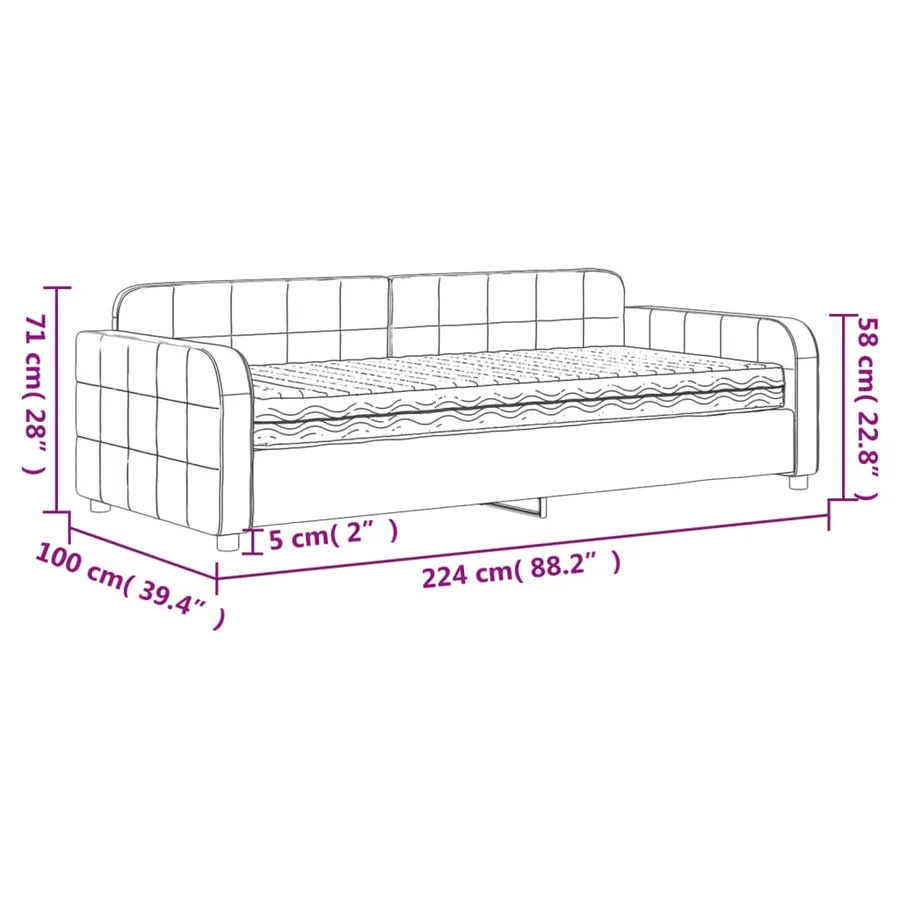 Lit de jour avec matelas rose 90x200 cm velours - 12